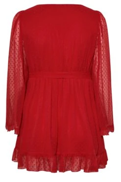 YOURS LONDON Curve Red Dobby Ruffle Wrap Top -Saga Dresses Shop 2c111dc4 e876 4a 161918 YR