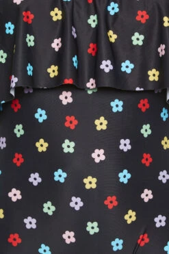 YOURS Curve Black Daisy Print Frill Chain Tummy Control Swimsuit -Saga Dresses Shop 2c118281 746c 43 150271 Z