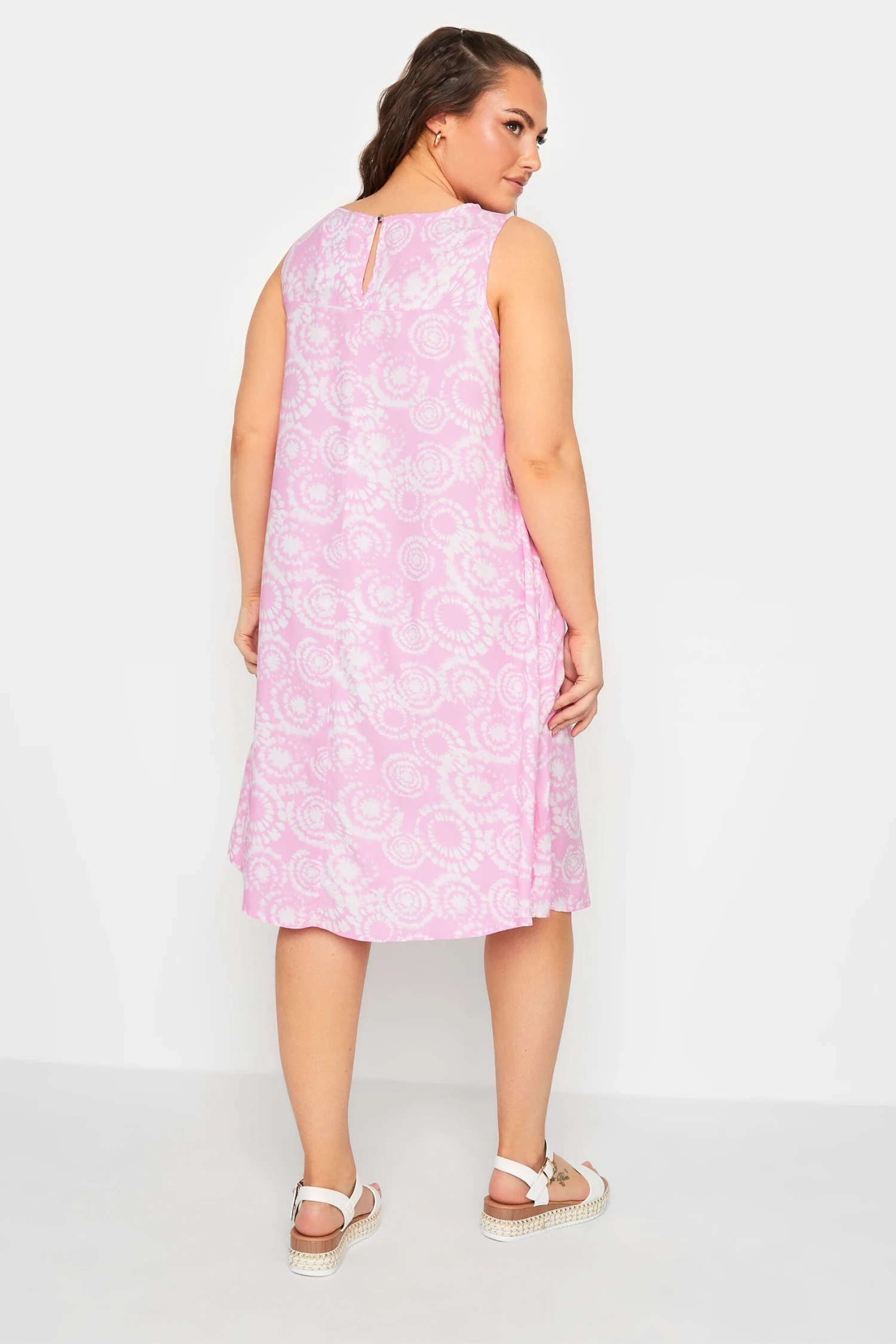 YOURS Curve Light Pink Tie Dye Print Swing Dress 2 YOURS Curve Light Pink Tie Dye Print Swing Dress - Image 2