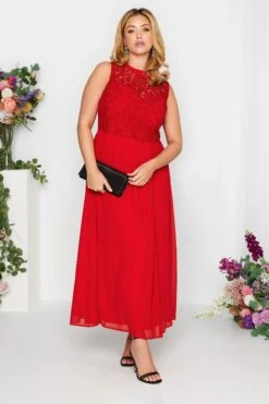 YOURS LONDON Curve Red Lace Front Chiffon Maxi Dress