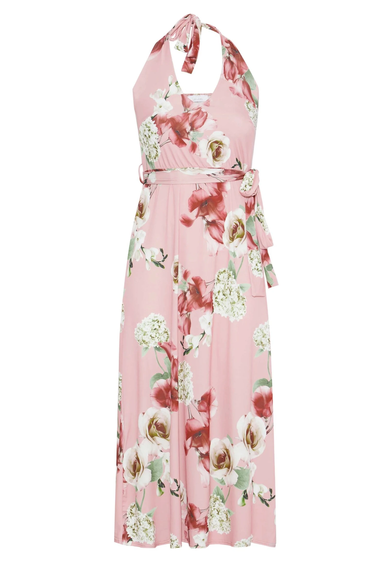 YOURS LONDON Curve Pink Floral Halter Neck Dress 5 YOURS LONDON Curve Pink Floral Halter Neck Dress - Image 5
