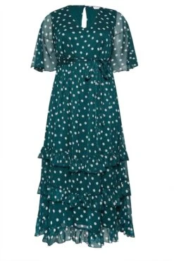 YOURS LONDON Curve Green Polka Dot Ruffle Maxi Dress -Saga Dresses Shop 2d8f6aca 8498 41 162209 X