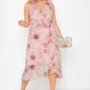YOURS LONDON Curve Pink Floral Print Double Ruffle Wrap Dress