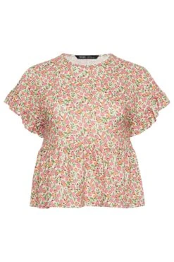 YOURS PETITE Curve Pink Ditsy Floral Peplum Top -Saga Dresses Shop 2de32219 2cf6 41 174526 X