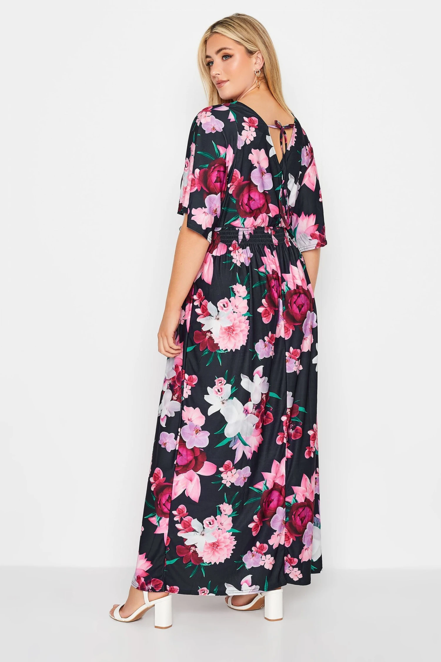 YOURS LONDON Curve Navy Blue Floral Shirred Maxi Dress 3 YOURS LONDON Curve Navy Blue Floral Shirred Maxi Dress - Image 3