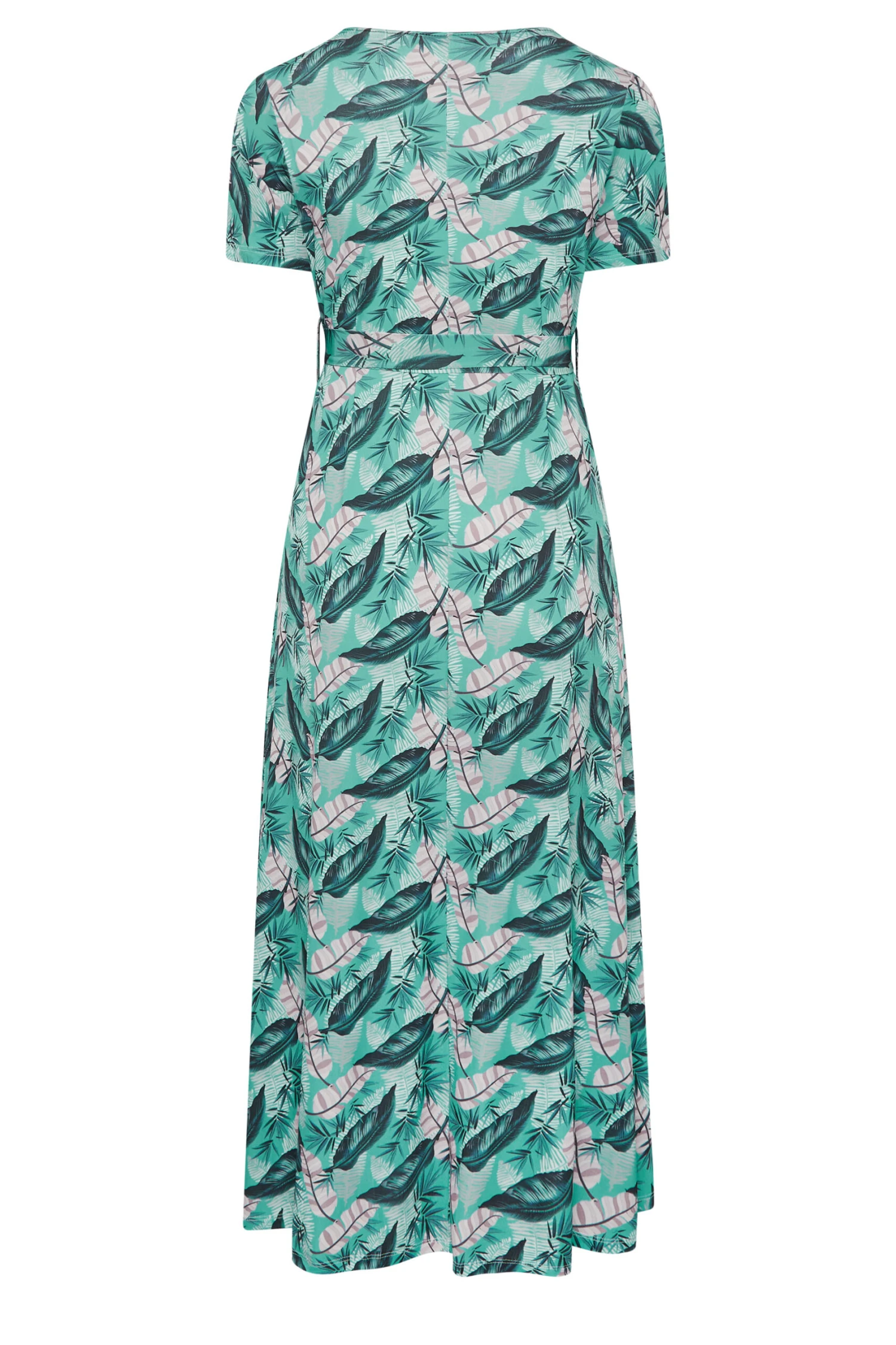 YOURS Curve Light Blue Leaf Print Maxi Wrap Dress 6 YOURS Curve Light Blue Leaf Print Maxi Wrap Dress - Image 6