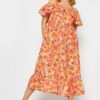 LIMITED COLLECTION Curve Orange Floral Frill Cold Shoulder Midi Dress