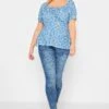 YOURS PETITE Curve Blue Daisy Print Ruched Front Top