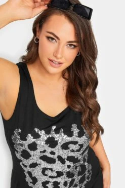 YOURS Curve Black Leopard Print Sequin Vest Top -Saga Dresses Shop 2f5034d3 34a0 43 302092 D