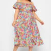 LIMITED COLLECTION Curve Pink Floral Frill Cold Shoulder Midi Dress