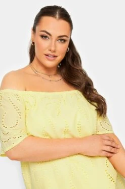 YOURS Curve Yellow Broderie Anglaise Bardot Dress 8 YOURS Curve Yellow Broderie Anglaise Bardot Dress -Saga Dresses Shop 307f9c91 6873 42 137514 D