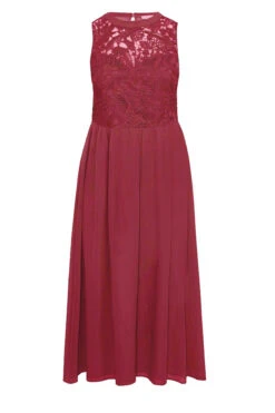 YOURS LONDON Curve Burgundy Red Lace Front Chiffon Maxi Dress -Saga Dresses Shop 30d3e029 6d20 4c 161504 X