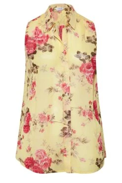 YOURS Curve Yellow Floral Print Sleeveless Swing Blouse -Saga Dresses Shop 30fa7414 f948 4c 173874 X