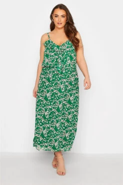YOURS LONDON Curve Green Floral Print Ruffle Maxi Dress