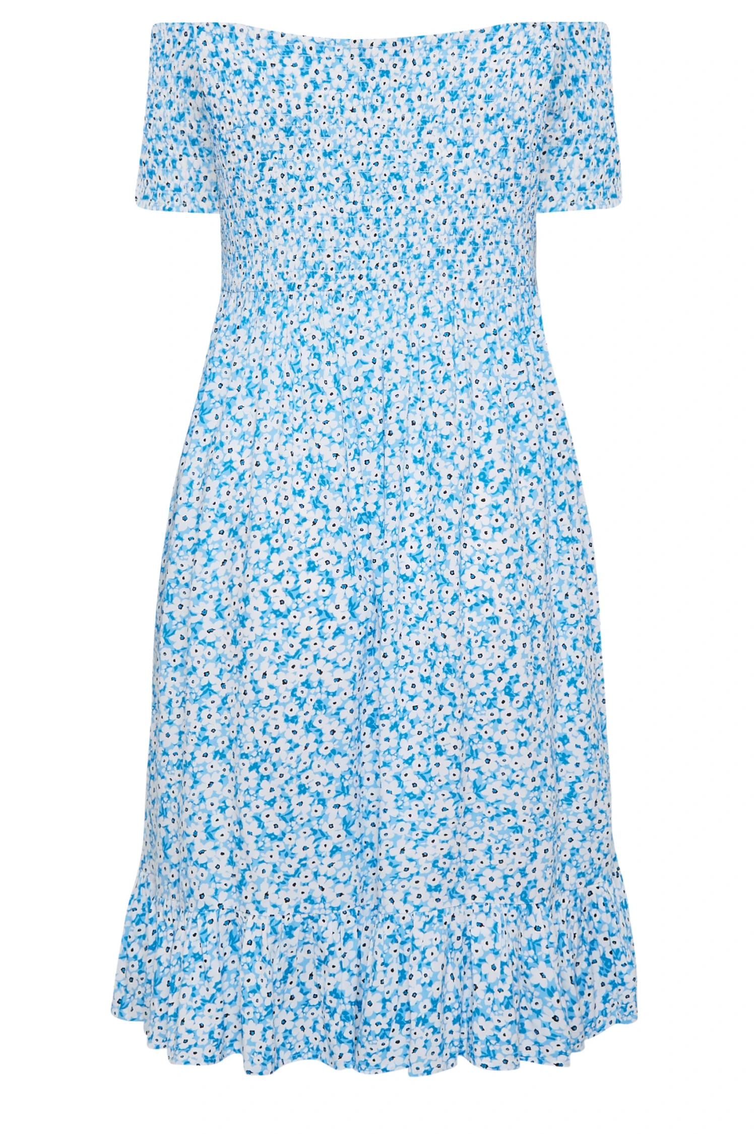 YOURS Curve Blue Ditsy Floral Bardot Midi Dress 6 YOURS Curve Blue Ditsy Floral Bardot Midi Dress - Image 6