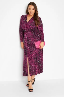 YOURS LONDON Curve Pink Animal Print Shirred Waist Dress