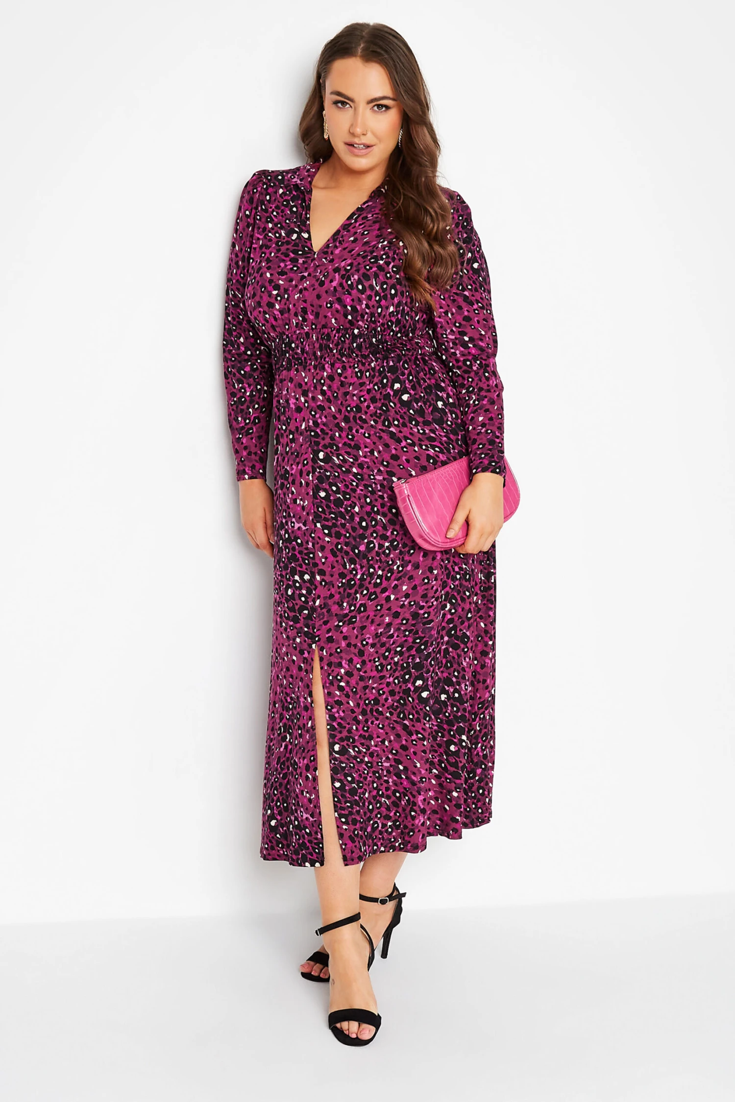 YOURS LONDON Curve Pink Animal Print Shirred Waist Dress 1 YOURS LONDON Curve Pink Animal Print Shirred Waist Dress
