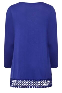 YOURS Curve Blue Crochet Trim Long Sleeve Tunic Top -Saga Dresses Shop 326f4487 a266 48 320340 Y