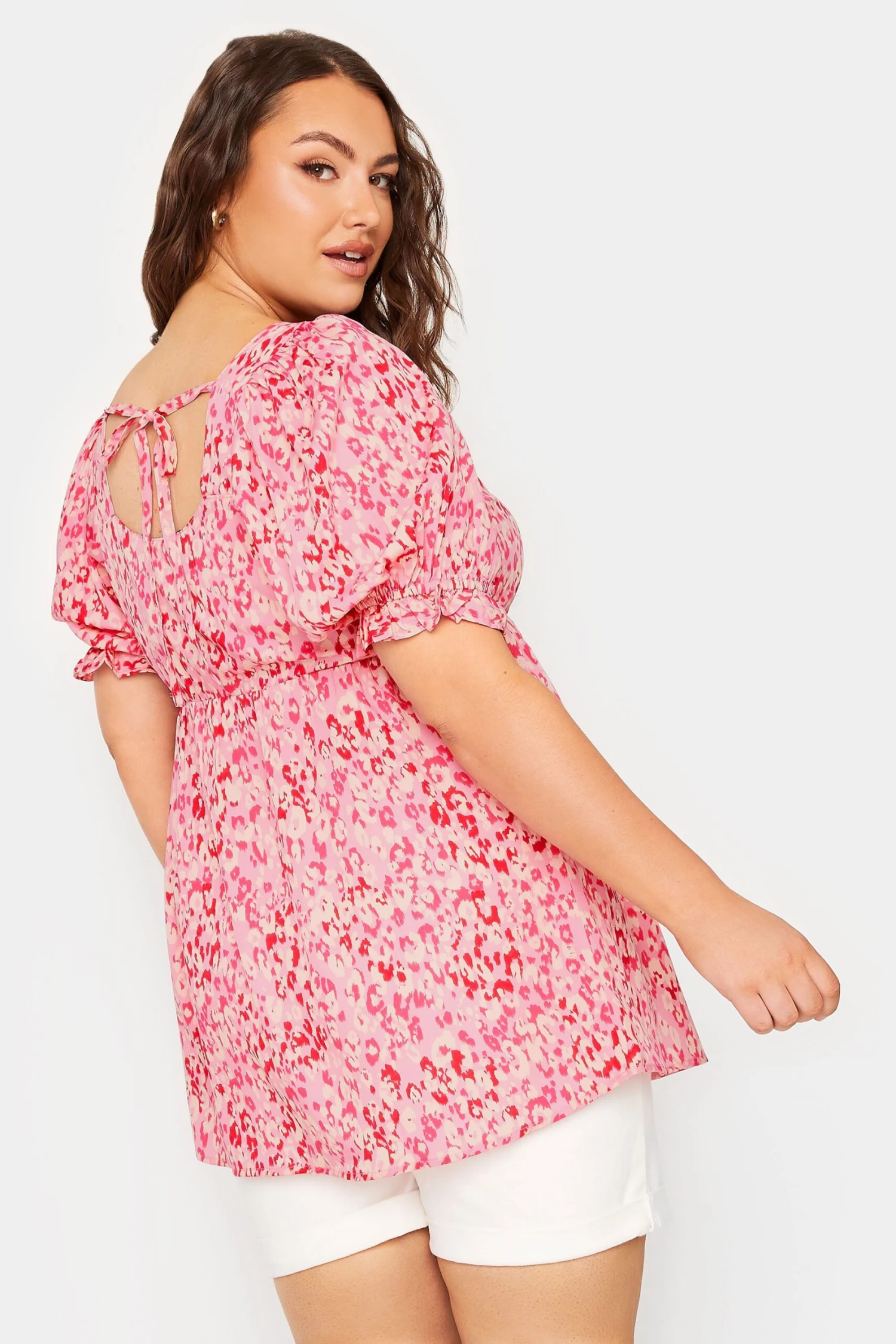 LIMITED COLLECTION Curve Pink Animal Print Puff Sleeve Top 2 LIMITED COLLECTION Curve Pink Animal Print Puff Sleeve Top - Image 2