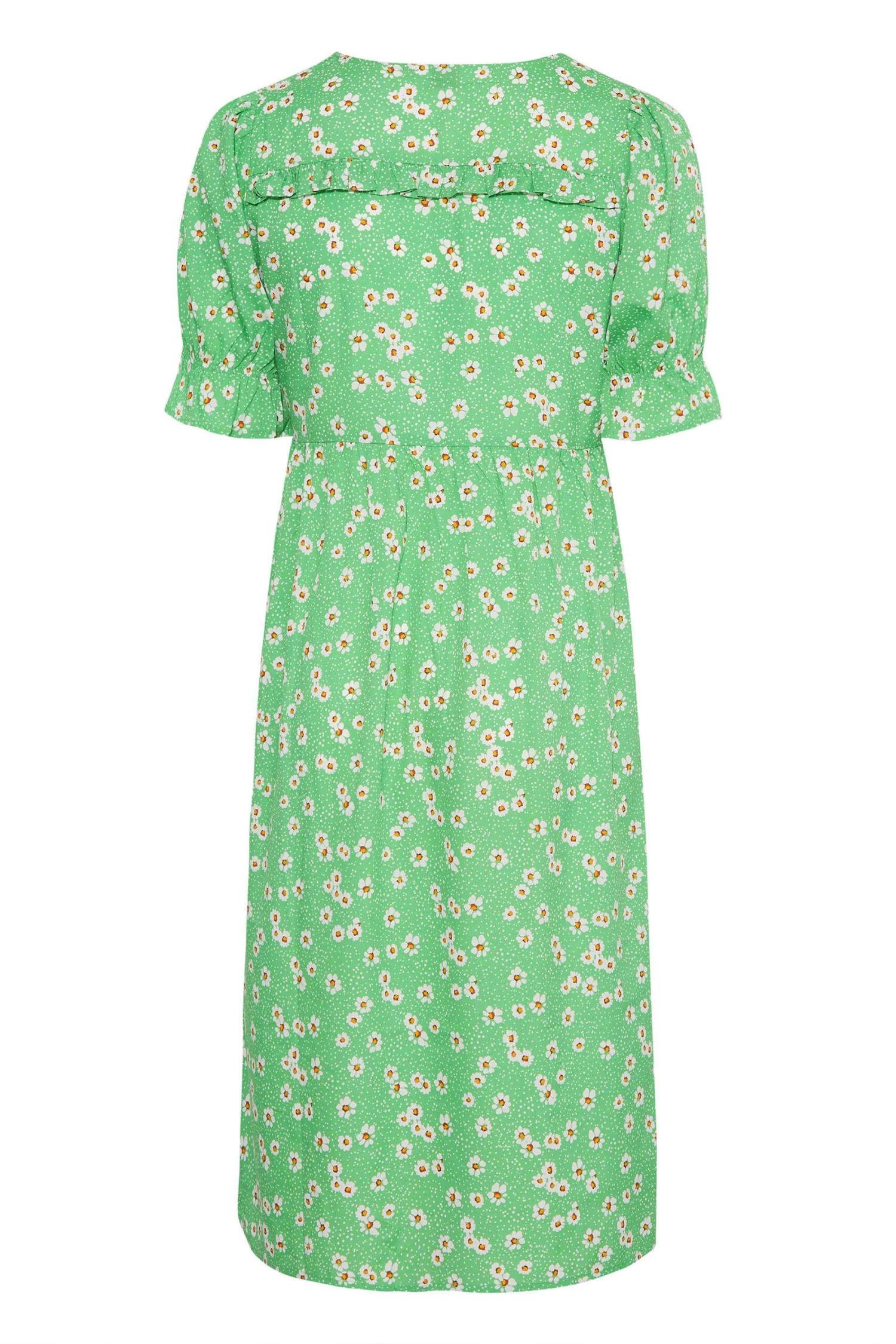 YOURS Curve Green Daisy Print Frill Sleeve Wrap Dress 6 YOURS Curve Green Daisy Print Frill Sleeve Wrap Dress - Image 6