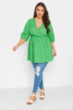 YOURS Curve Green Textured Wrap Top