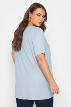 YOURS Curve Light Blue Floral Foil Print T-Shirt -Saga Dresses Shop 3386daf5 b69d 49 302181 D