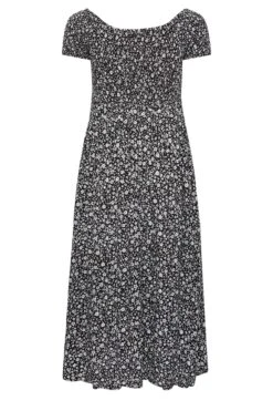 YOURS Curve Black Floral Shirred Bardot Maxi Dress 11 YOURS Curve Black Floral Shirred Bardot Maxi Dress -Saga Dresses Shop 33b7b075 0c13 4f 137289 Y
