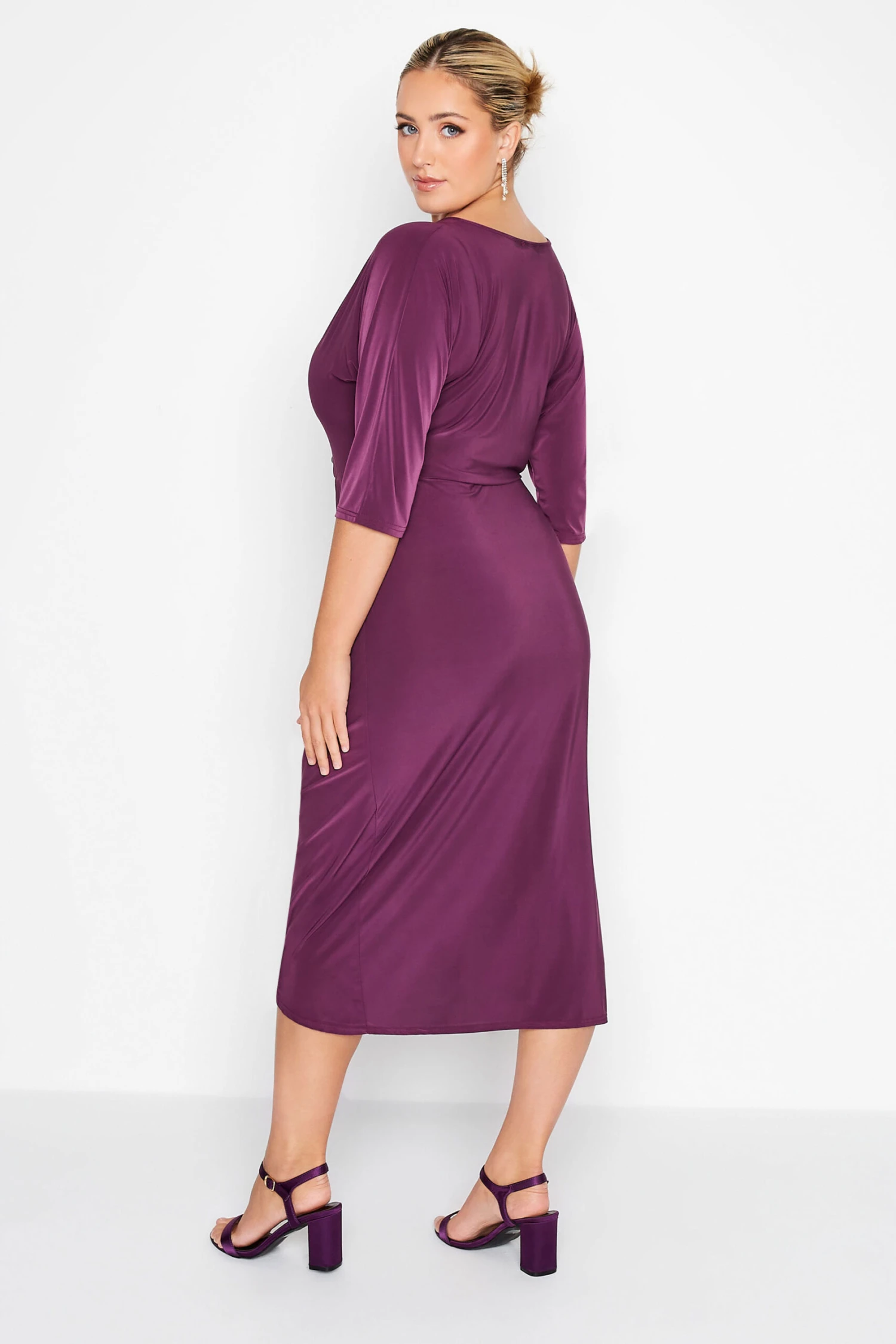 YOURS LONDON Curve Purple Ruffle Wrap Bodycon Dress 2 YOURS LONDON Curve Purple Ruffle Wrap Bodycon Dress - Image 2