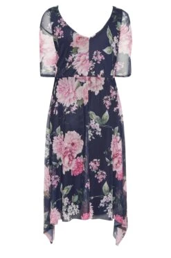 YOURS LONDON Curve Blue Floral Cowl Neck Mesh Dress -Saga Dresses Shop 33e133cf 7b3c 48 162117 Y
