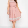 YOURS LONDON Curve Pink Mesh Panel Skater Dress