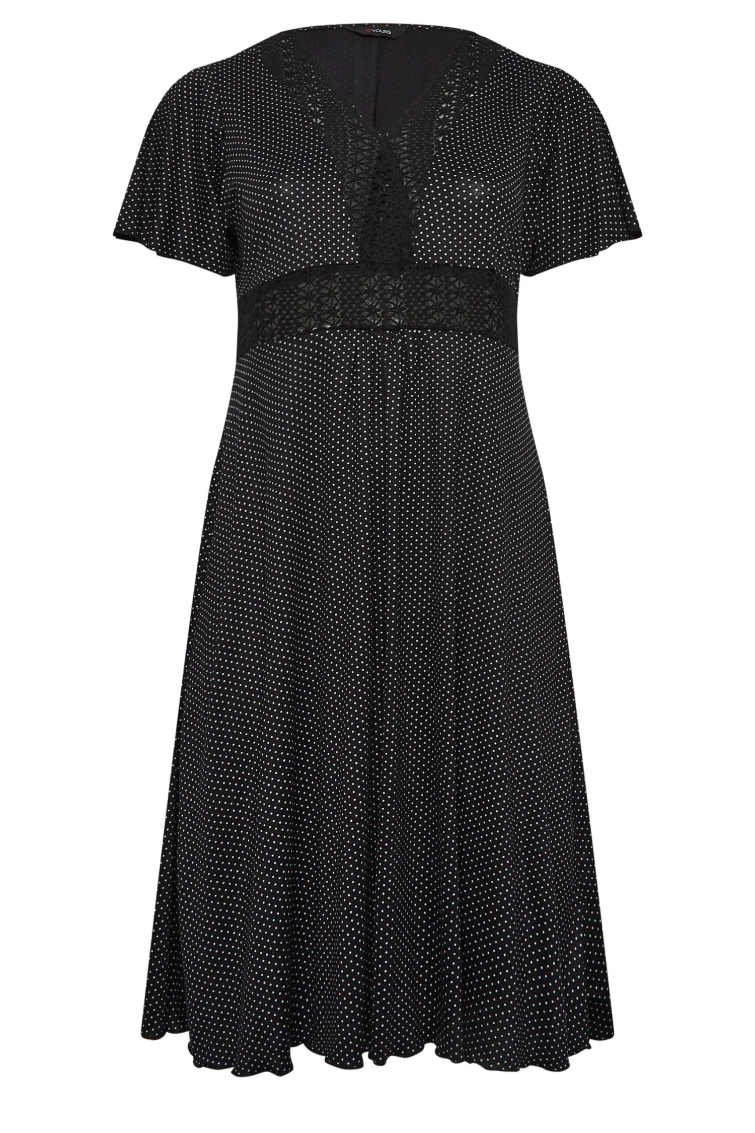 YOURS Curve Black Polka Dot Print Lace Detail Dress 5 YOURS Curve Black Polka Dot Print Lace Detail Dress - Image 5