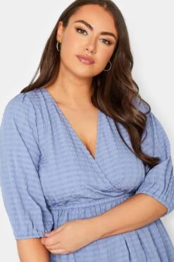 YOURS Curve Baby Blue Textured Wrap Top -Saga Dresses Shop 3422b998 64ec 42 131738 D