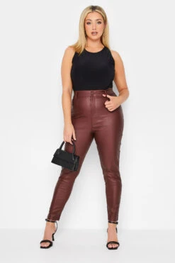 YOURS Curve Burgundy Red Coated Skinny Stretch AVA Jeans