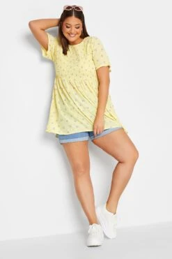 YOURS Curve Yellow Floral Print Shirred Top