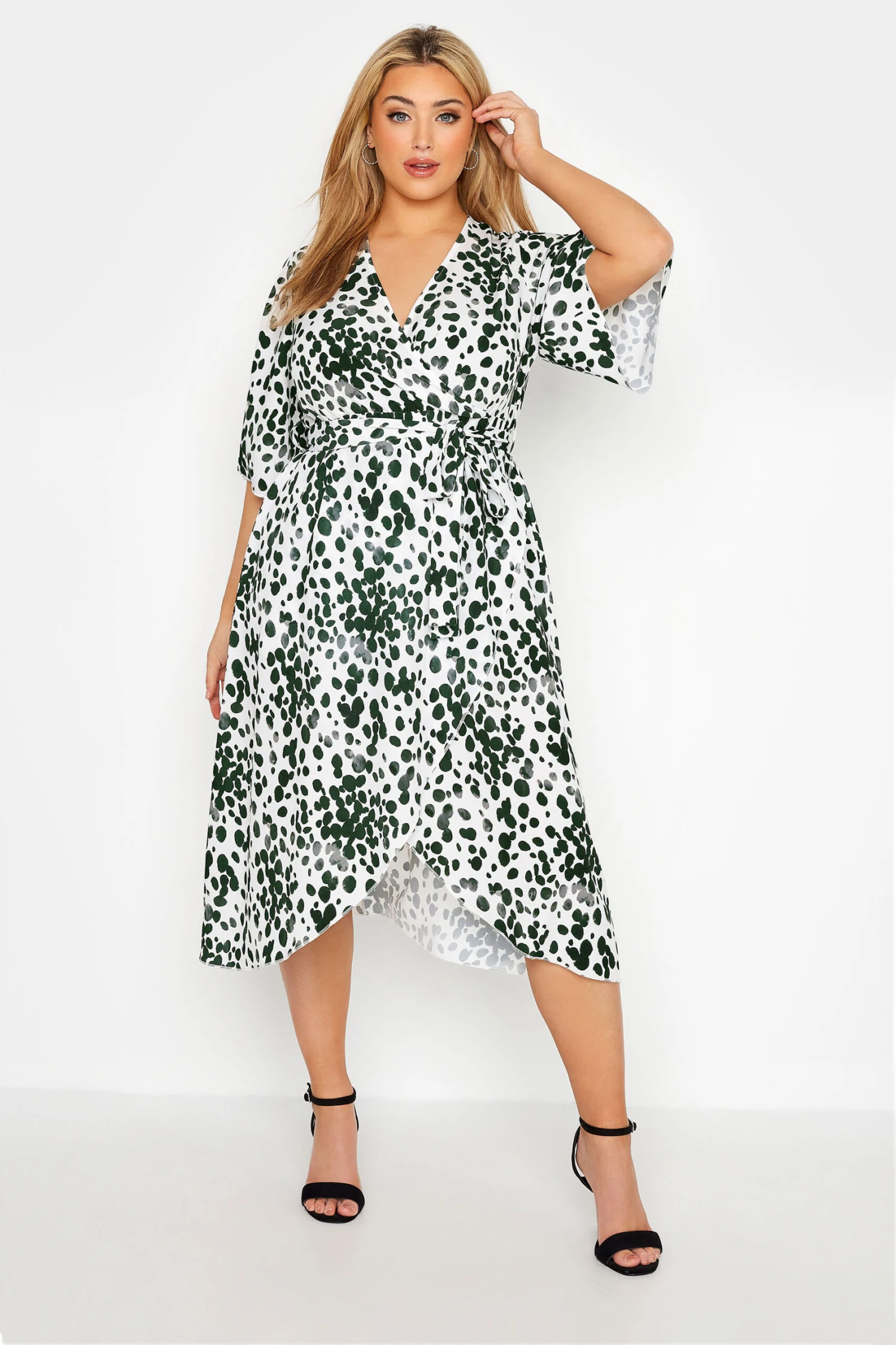 YOURS LONDON Curve White Dalmatian Print Wrap Dress 1 YOURS LONDON Curve White Dalmatian Print Wrap Dress