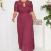 YOURS LONDON Curve Burgundy Red Lace Puff Sleeve Pleated Maxi Dress