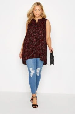 YOURS Curve Black & Red Dalmatian Pleat Detail Top