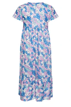 LIMITED COLLECTION Curve Blue Floral Print Frill Sleeve Maxi Dress -Saga Dresses Shop 35987966 1e38 42 215603 Y