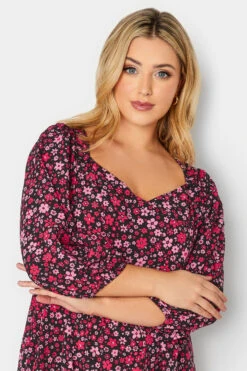 YOURS Curve Black & Pink Floral Smock Midi Dress 8 YOURS Curve Black & Pink Floral Smock Midi Dress -Saga Dresses Shop 35a30ebb ab0f 4c 137212 D
