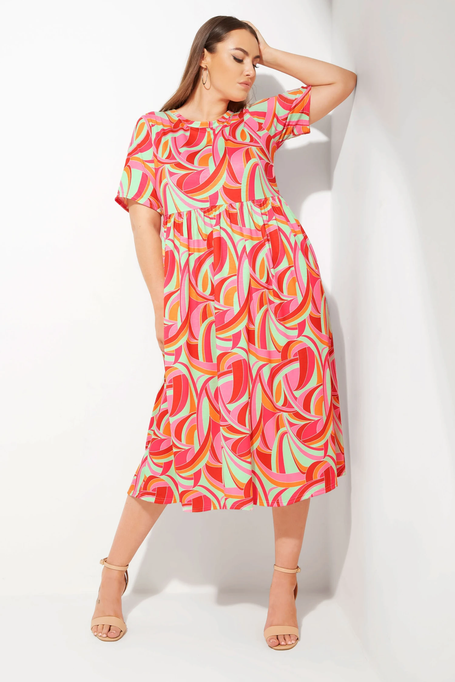 LIMITED COLLECTION Curve Bright Pink Abstract Print Midaxi Smock Dress 4 LIMITED COLLECTION Curve Bright Pink Abstract Print Midaxi Smock Dress - Image 4
