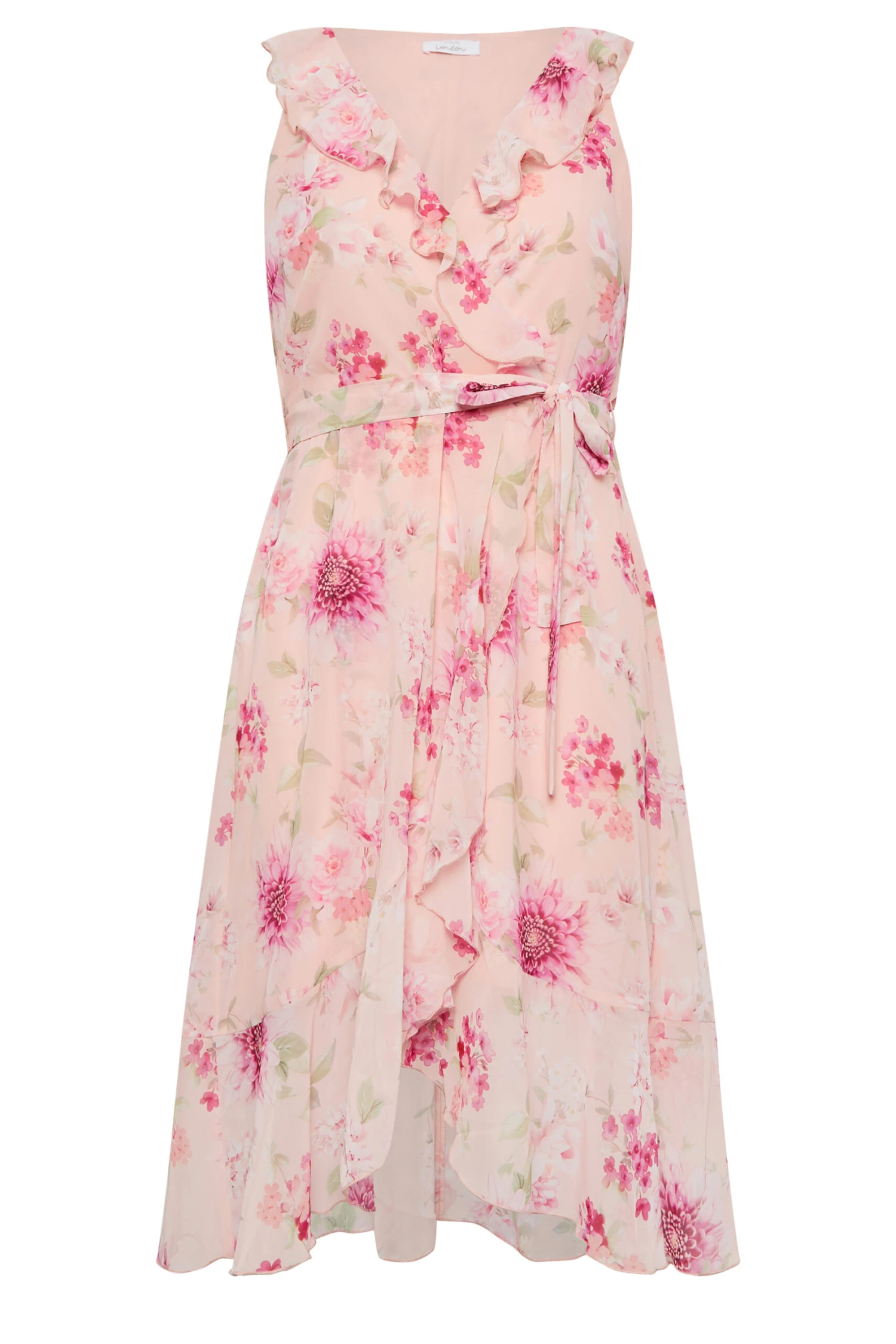 YOURS LONDON Curve Pink Floral Print Double Ruffle Wrap Dress 5 YOURS LONDON Curve Pink Floral Print Double Ruffle Wrap Dress - Image 5