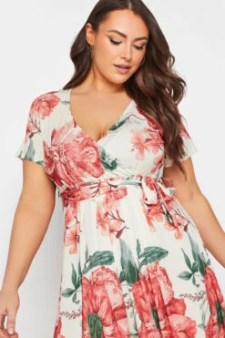 YOURS Curve White Floral Print Wrap Dress -Saga Dresses Shop 3643e7e3 a6a0 4d 302106 D