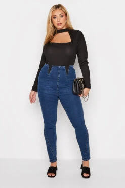 YOURS Curve Blue Elasticated Insert Shaper Stretch Jeggings