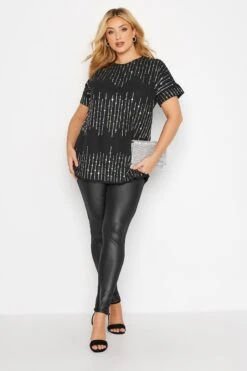 LUXE Curve Black Sequin Hand Embellished Top
