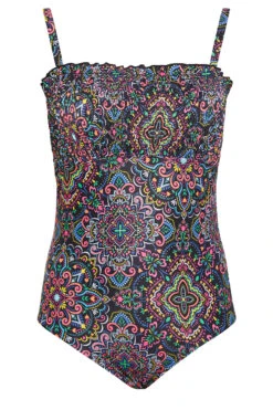 YOURS Curve Black Aztec Print Shirred Tummy Control Swimsuit -Saga Dresses Shop 36749ed6 a534 46 150281 X