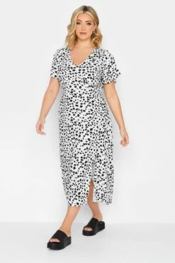 YOURS PETITE Curve White Dalmatian Print Midi Tea Dress