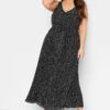 YOURS LONDON Curve Black Spot Print Pleated Maxi Dress