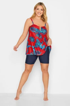 YOURS Curve Red Palm Leaf Tankini Top -Saga Dresses Shop 3727daaa 261d 48 150284 F
