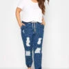 YOURS Curve Indigo Blue Ripped Jogger Jeans