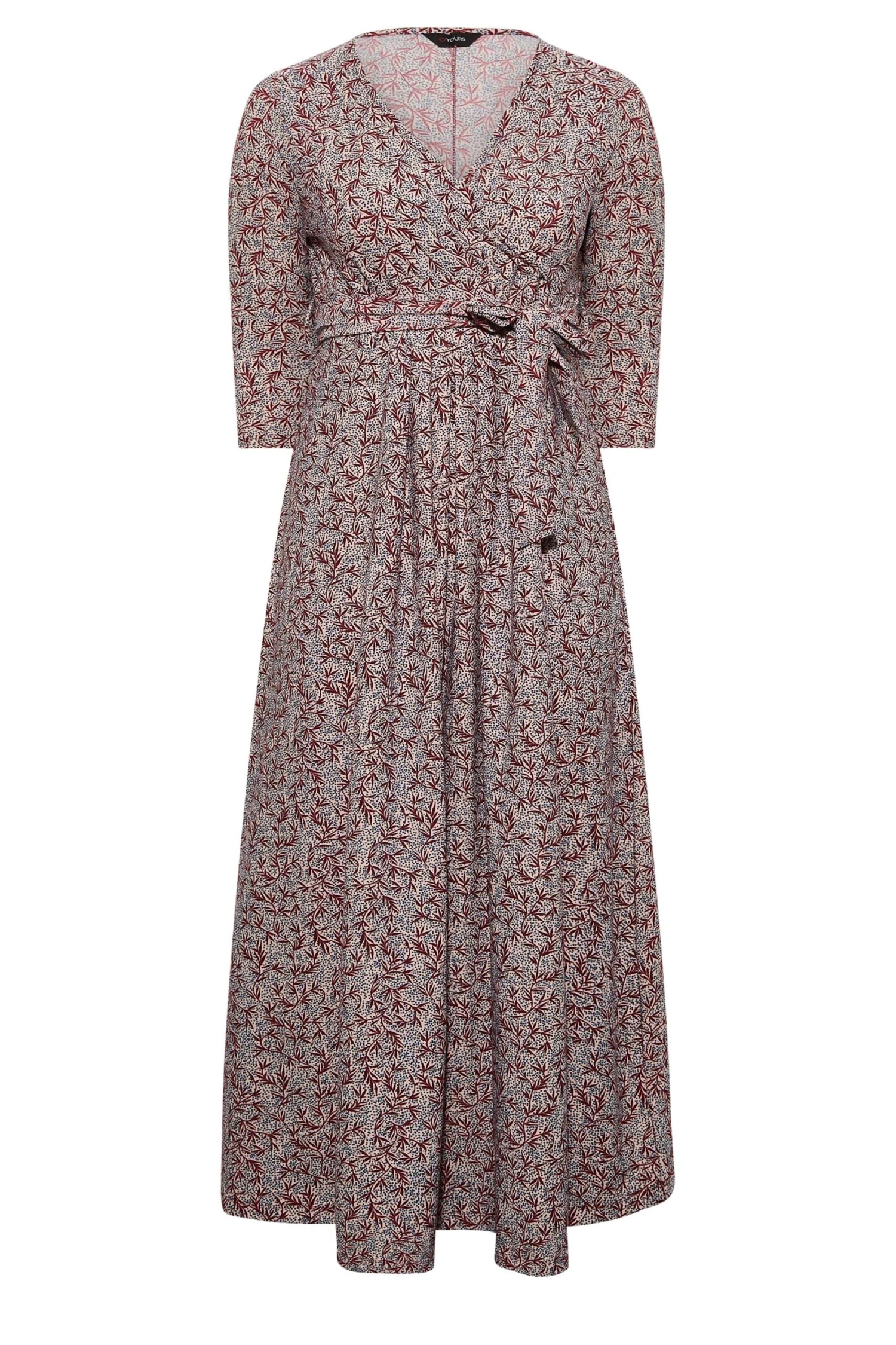 YOURS Curve Red & White Leaf Print Wrap Maxi Dress 5 YOURS Curve Red & White Leaf Print Wrap Maxi Dress - Image 5